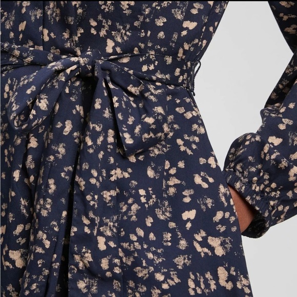 Gap Tie-Belt Print Dress Navy XS NWT - Picture 3 of 9